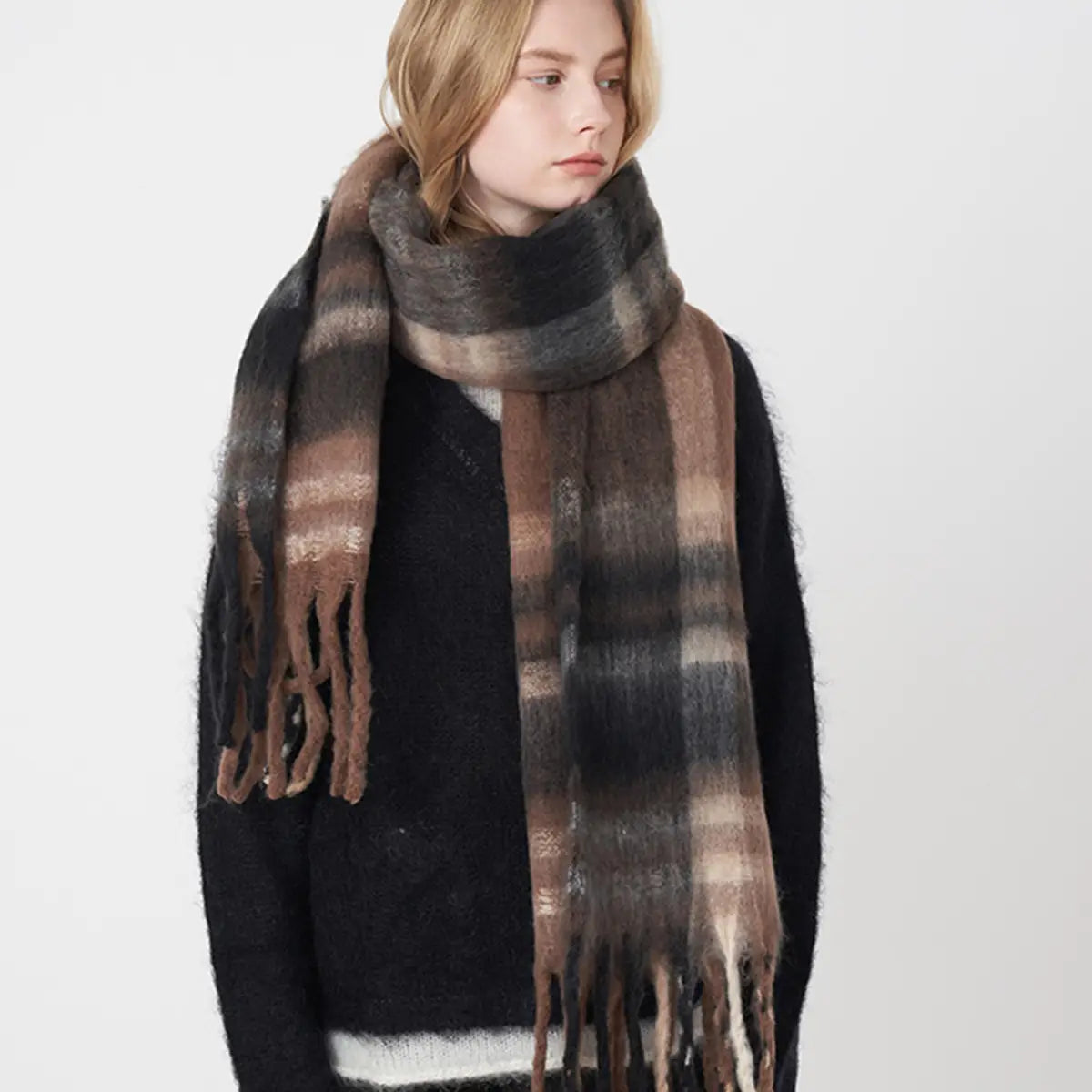 Coffee Striped Blanket Scarf