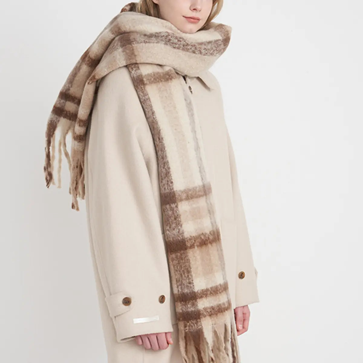 Tan Striped Blanket Scarf