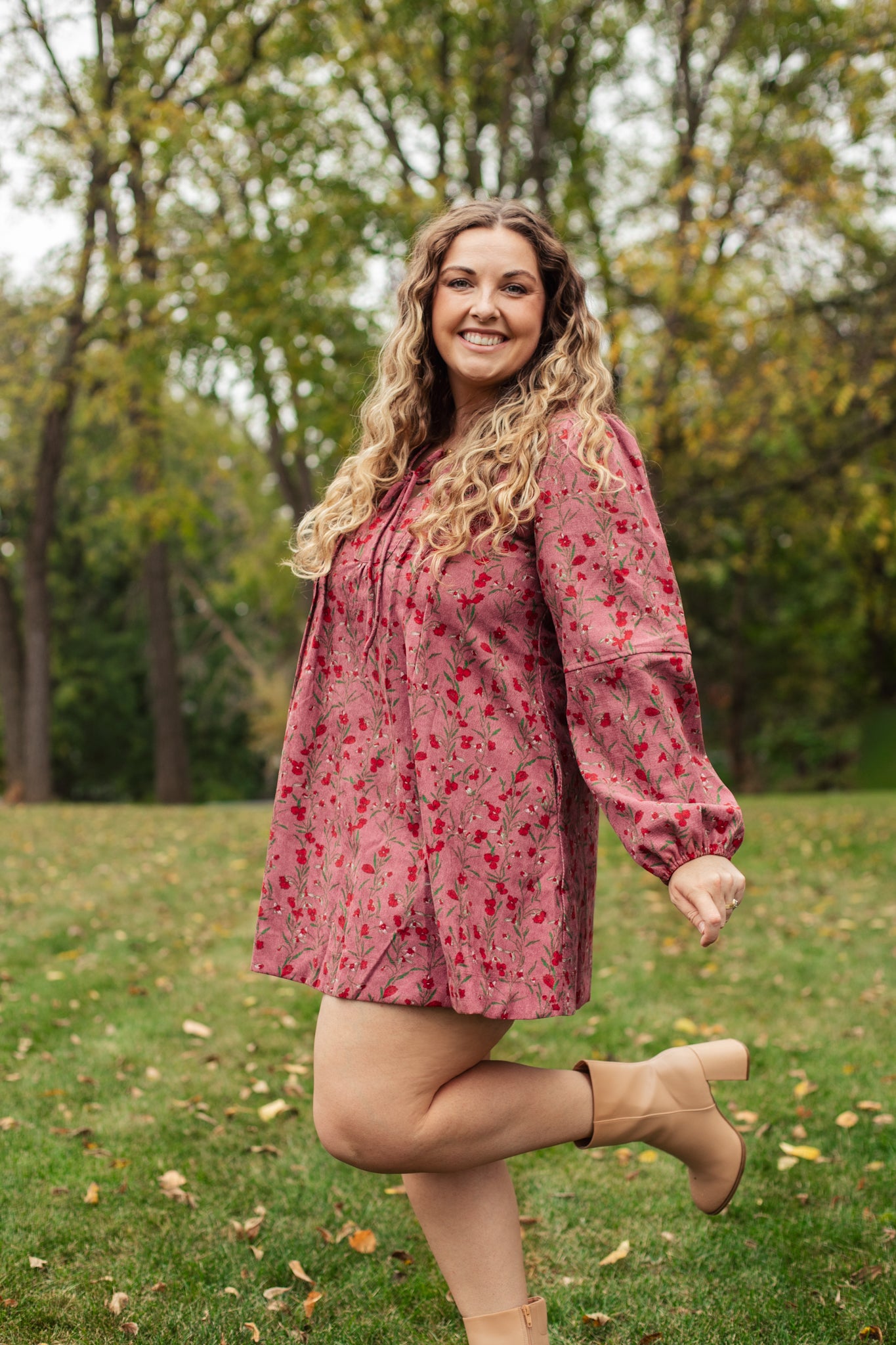Autumn Floral Corduroy Mini Dress