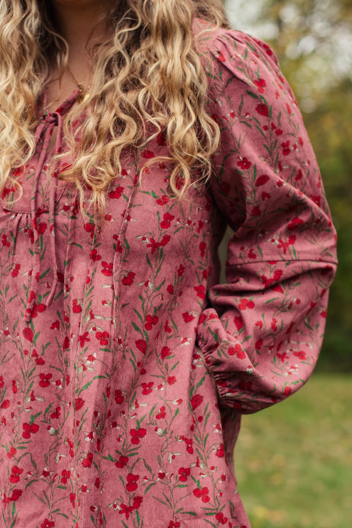 Autumn Floral Corduroy Mini Dress