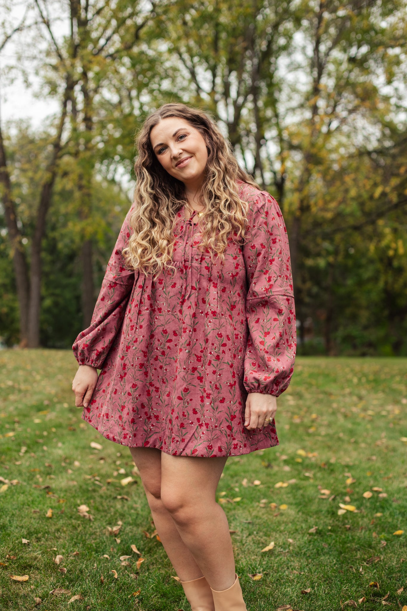 Autumn Floral Corduroy Mini Dress
