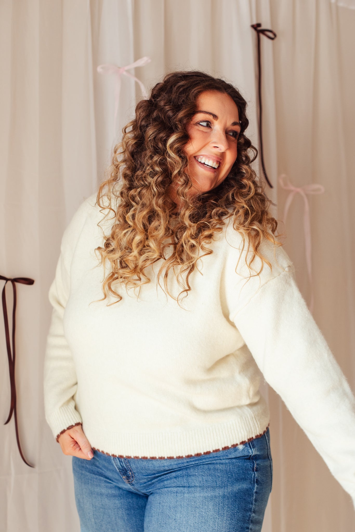 Sweet Almond Scalloped Sweater