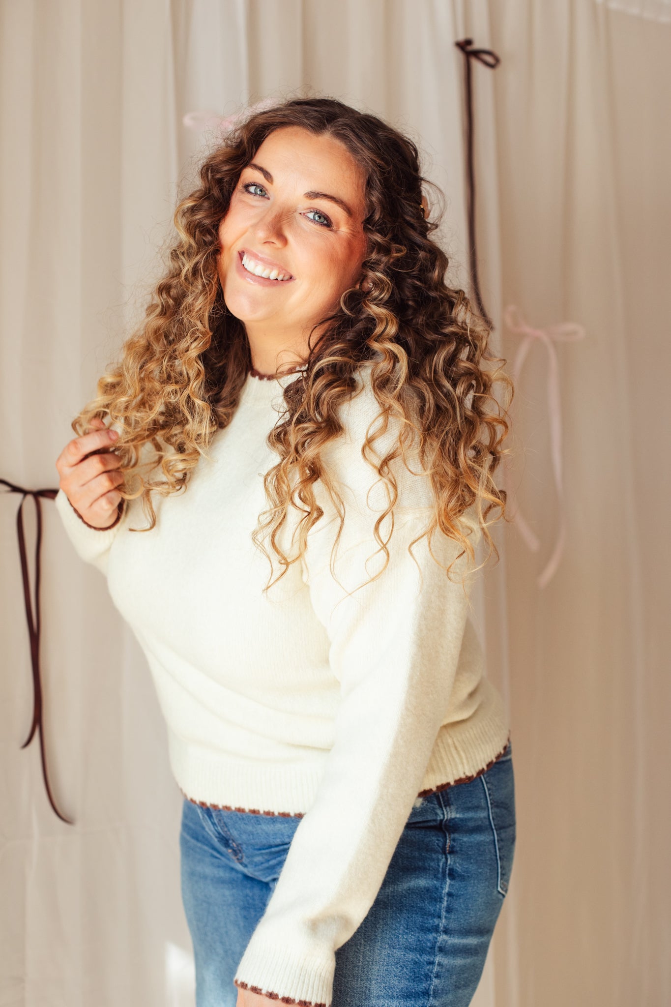 Sweet Almond Scalloped Sweater