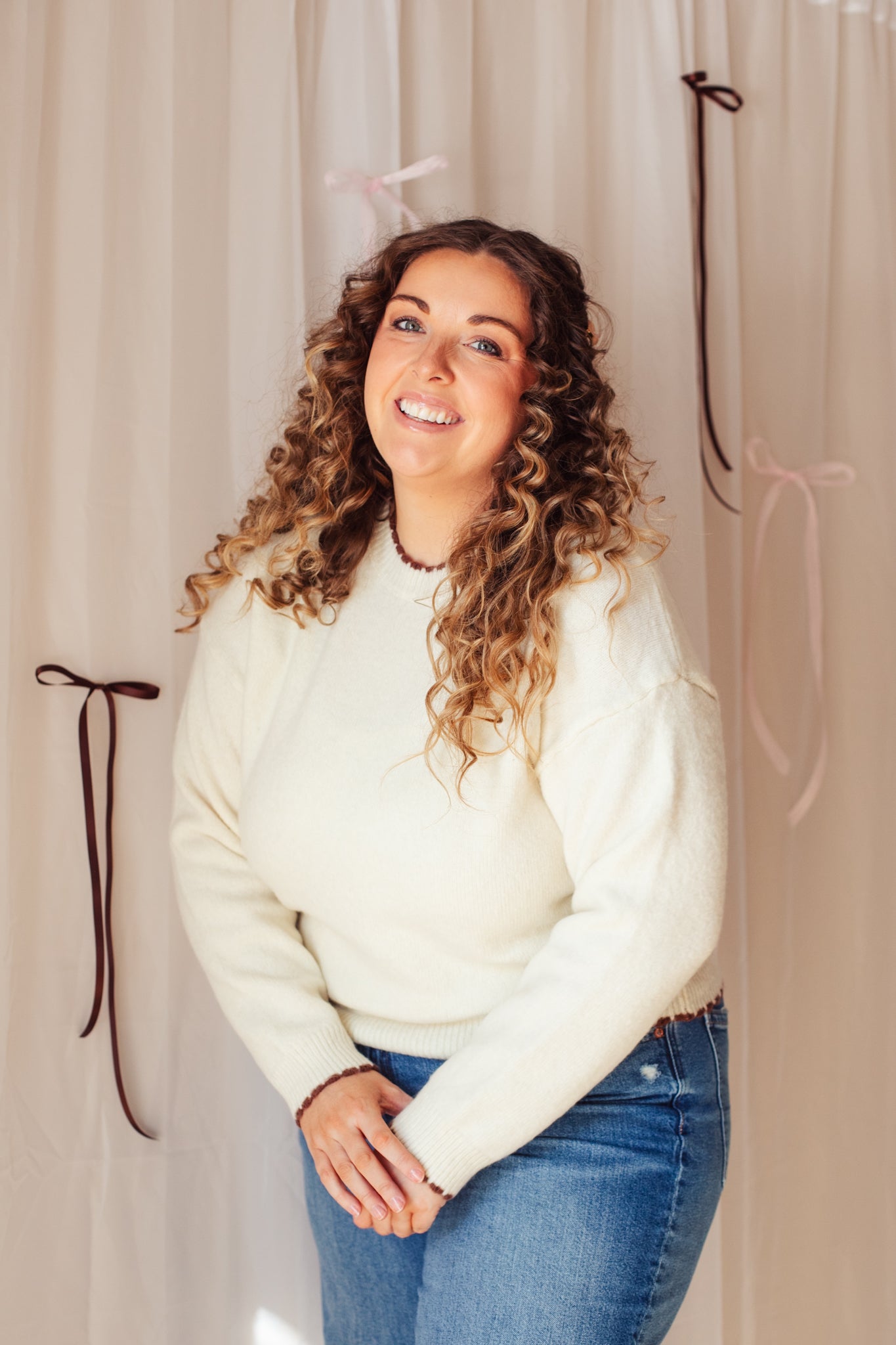 Sweet Almond Scalloped Sweater