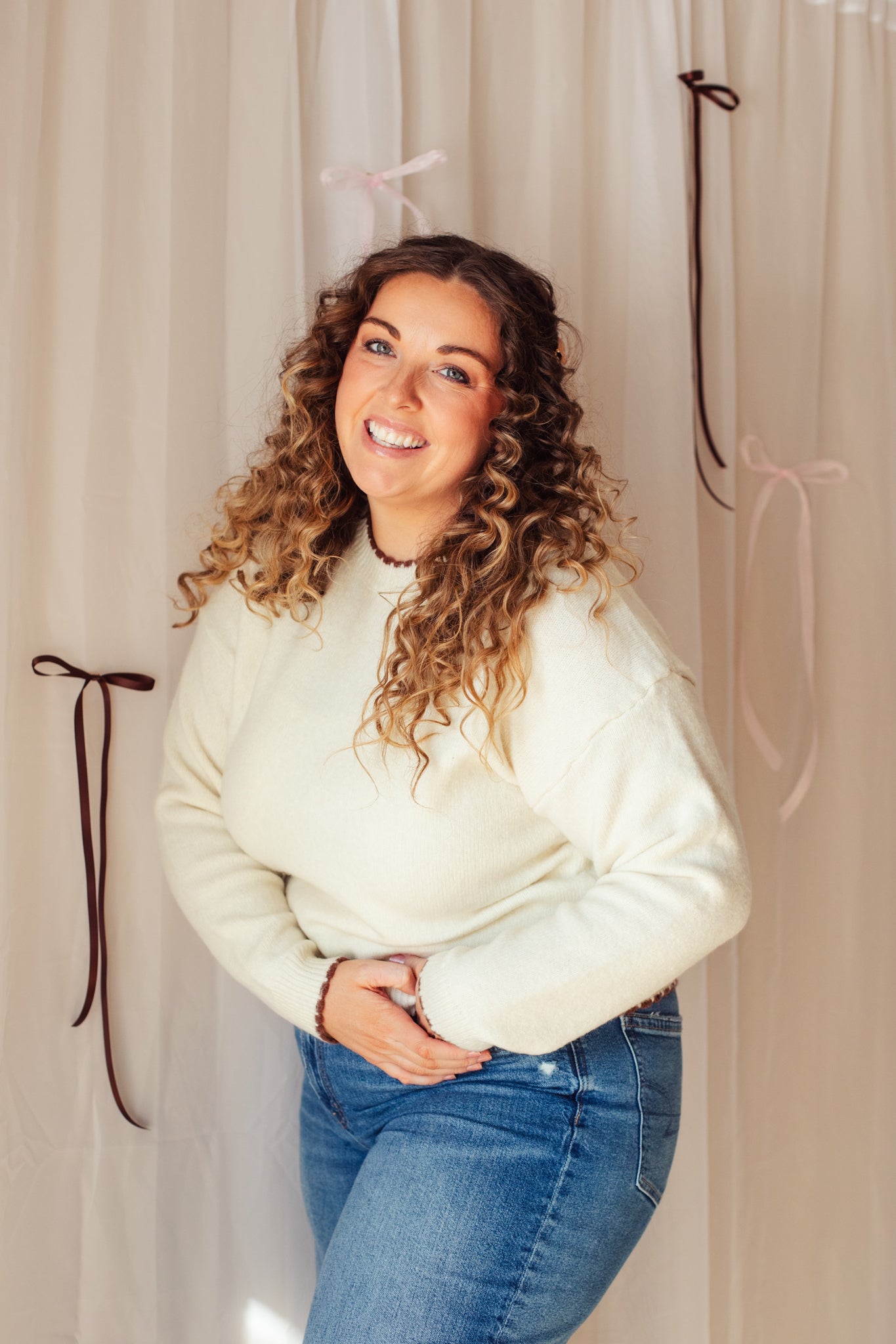 Sweet Almond Scalloped Sweater