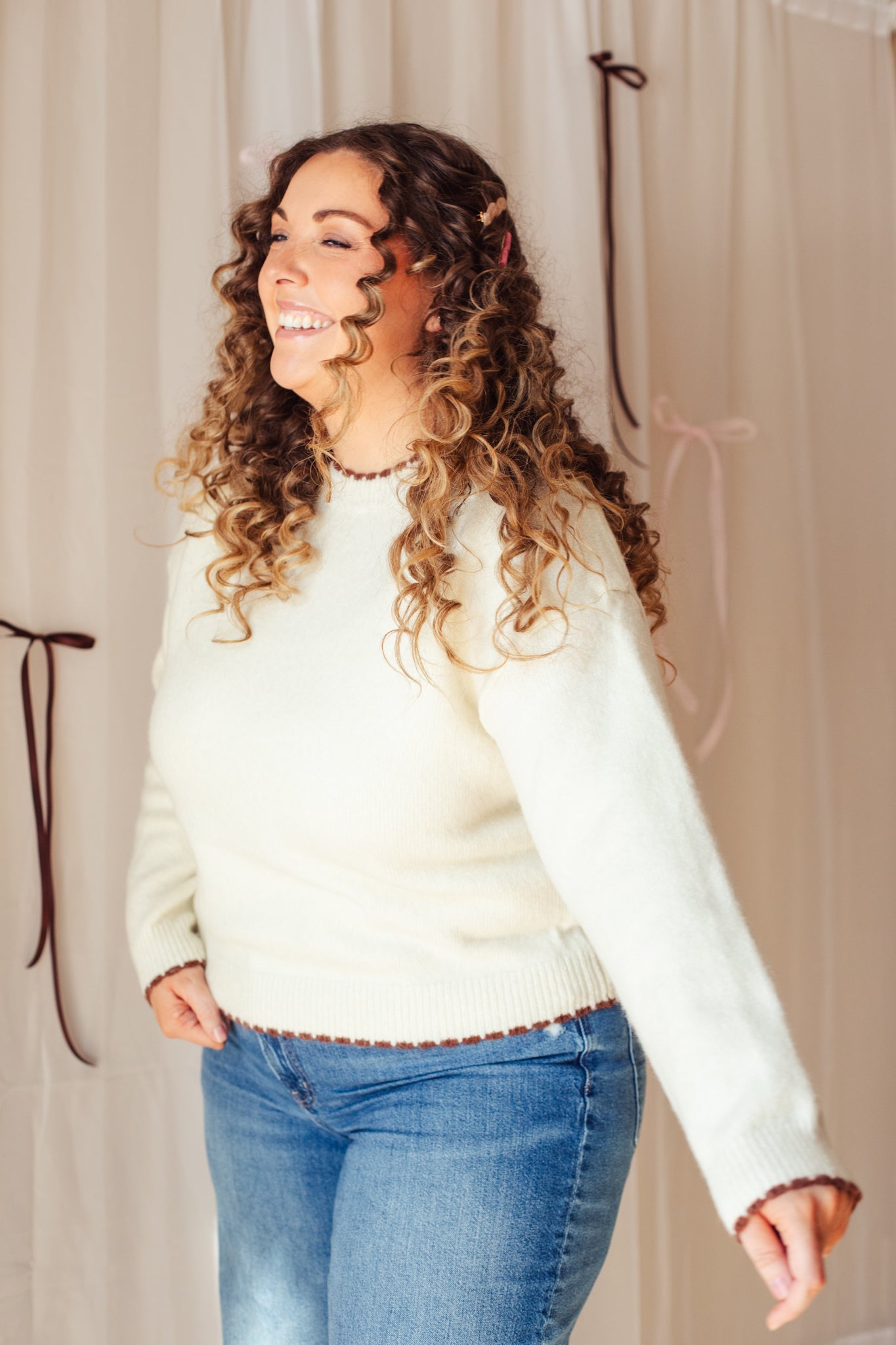 Sweet Almond Scalloped Sweater